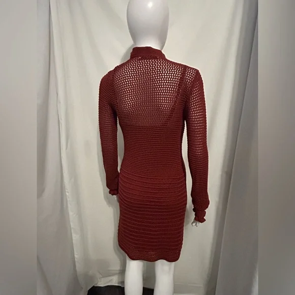 Joie Xs Red Knit Crochet Cardigan Sweater Dress Bohemian Y2K Festival Beach - Picture 7 of 10